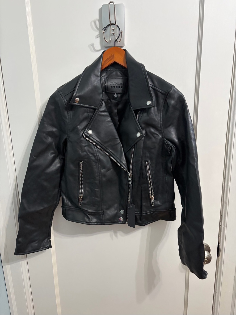 NWT BLANKNYC Faux Leather Moto Jacket Black Asymmetric Zip Size S
